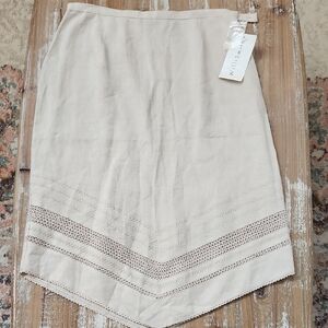 NWT LINEN Willi Smith Beige Midi Skirt with Lace Accents